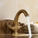 GobekUsa Antique Brass Double Handle Faucet Kitchen Bathroom Basin Mixer Robinet Antique
