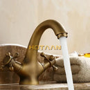 GobekUsa Antique Brass Double Handle Faucet Kitchen Bathroom Basin Mixer Robinet Antique