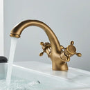 GobekUsa Antique Brass Dual Handle Basin Faucet Deck Mounted Bathroom Mixer Tap