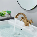 GobekUsa Antique Brass Dual Handle Basin Faucet Deck Mounted Bathroom Mixer Tap