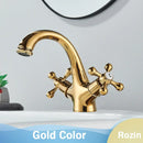 GobekUsa Antique Brass Dual Handle Basin Faucet Deck Mounted Bathroom Mixer Tap