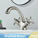 GobekUsa Antique Brass Dual Handle Basin Faucet Deck Mounted Bathroom Mixer Tap