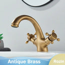 GobekUsa Antique Brass Dual Handle Basin Faucet Deck Mounted Bathroom Mixer Tap