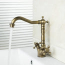 GobekUsa Antique Brass Dual Handle Swivel Sink Faucet Rotated Mixer Tap