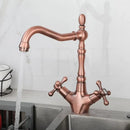 GobekUsa Antique Brass Dual Handle Swivel Sink Faucet Rotated Mixer Tap