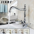 GobekUsa Antique Brass Dual Handle Swivel Sink Faucet Rotated Mixer Tap