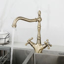 GobekUsa Antique Brass Dual Handle Swivel Sink Faucet Rotated Mixer Tap