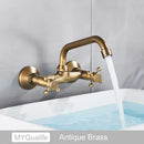 GobekUsa Antique Brass Dual Handle Wall Mount Kitchen Faucet
