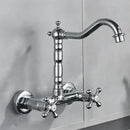 GobekUsa Antique Brass Dual Handle Wall Mount Kitchen Faucet