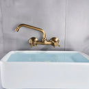 GobekUsa Antique Brass Dual Handle Wall Mount Kitchen Faucet
