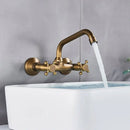 GobekUsa Antique Brass Dual Handle Wall Mount Kitchen Faucet