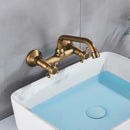 GobekUsa Antique Brass Dual Handle Wall Mount Kitchen Faucet