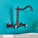 GobekUsa Antique Brass Dual Handle Wall Mount Kitchen Faucet