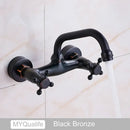 GobekUsa Antique Brass Dual Handle Wall Mount Kitchen Faucet