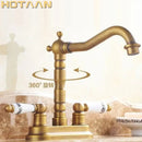 GobekUsa Antique Brass Dual Hole Basin Faucet Mixer Tap for Bathroom Sink