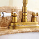 GobekUsa Antique Brass Dual Hole Basin Faucet Mixer Tap for Bathroom Sink
