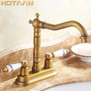 GobekUsa Antique Brass Dual Hole Basin Faucet Mixer Tap for Bathroom Sink