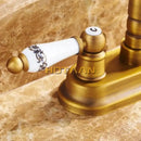 GobekUsa Antique Brass Dual Hole Basin Faucet Mixer Tap for Bathroom Sink