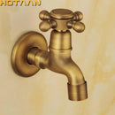 Vintage antique brass finish wall mount faucet garden cross handle by Decorbites