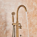GobekUsa Antique Brass Floor Mount Tub Faucet Swivel Spout Shower Mixer Tap