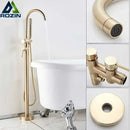 GobekUsa Antique Brass Floor Mount Tub Faucet Swivel Spout Shower Mixer Tap