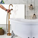 GobekUsa Antique Brass Floor Mount Tub Faucet Swivel Spout Shower Mixer Tap