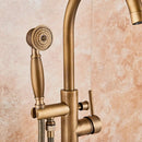 GobekUsa Antique Brass Floor Mount Tub Faucet Swivel Spout Shower Mixer Tap