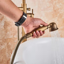 GobekUsa Antique Brass Floor Mount Tub Faucet Swivel Spout Shower Mixer Tap