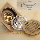Antique brass flower art floor drain bathroom square grille by Decorbites