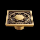 Antique brass flower art square floor drain black & gold bathroom by Decorbites