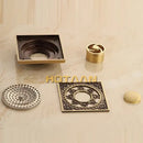 Antique brass flower art square floor drain black & gold bathroom by Decorbites