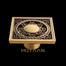 Antique brass flower art square floor drain black & gold bathroom by Decorbites