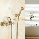 GobekUsa Antique Brass Hand Held Shower Head Kit for Bath Wall Mount