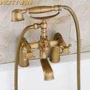 GobekUsa Antique Brass Hand Held Shower Head Kit for Bathroom Bath Tub Faucet
