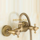 GobekUsa Antique Brass Hand Held Shower Kit - Wall Mounted Bathroom Shower Faucet