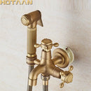 GobekUsa Antique Brass Handheld Bidet Sprayer Set - Self Cleaning Hand Sprayer for Bathroom