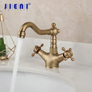 GobekUsa Antique Brass Kitchen Bathroom Faucet Swivel Mixer Tap Dual Handles Deck Mount