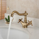 GobekUsa Antique Brass Kitchen Bathroom Faucet Swivel Mixer Tap Dual Handles Deck Mount