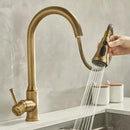 GobekUsa Antique Brass Kitchen Faucet 360° Rotation Sink Mixer Tap - Tuqiu Design