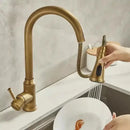 GobekUsa Antique Brass Kitchen Faucet 360° Rotation Sink Mixer Tap - Tuqiu Design