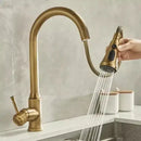 GobekUsa Antique Brass Kitchen Faucet 360° Rotation Sink Mixer Tap - Tuqiu Design