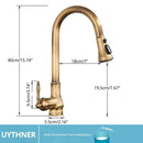 GobekUsa Antique Brass Kitchen Faucet Pull Out Single Handle Mixer Tap 360 Rotation