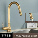 GobekUsa Antique Brass Kitchen Faucet Pull Out Single Handle Mixer Tap 360 Rotation