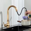 GobekUsa Antique Brass Kitchen Faucet Pull Out Single Handle Mixer Tap 360 Rotation