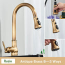 GobekUsa Antique Brass Kitchen Faucet Pull Out Spout Black Swivel Mixer Tap
