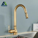 GobekUsa Antique Brass Kitchen Faucet Pull Out Spout Black Swivel Mixer Tap
