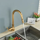 GobekUsa Antique Brass Kitchen Faucet Pull Out Spout Black Swivel Mixer Tap