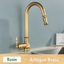 GobekUsa Antique Brass Kitchen Faucet Pull Out Spout Black Swivel Mixer Tap
