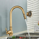 GobekUsa Antique Brass Kitchen Faucet Pull Out Spout Black Swivel Mixer Tap