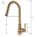 GobekUsa Antique Brass Kitchen Faucet Pull Out Spout Black Swivel Mixer Tap